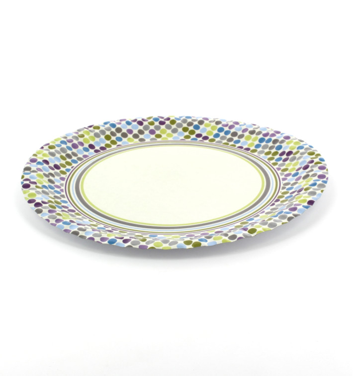 Plato Carton Diseño Rayas y Topos 18cm (12 Uds) Plato Carton Diseño Rayas y Topos 18cm (12 Uds)