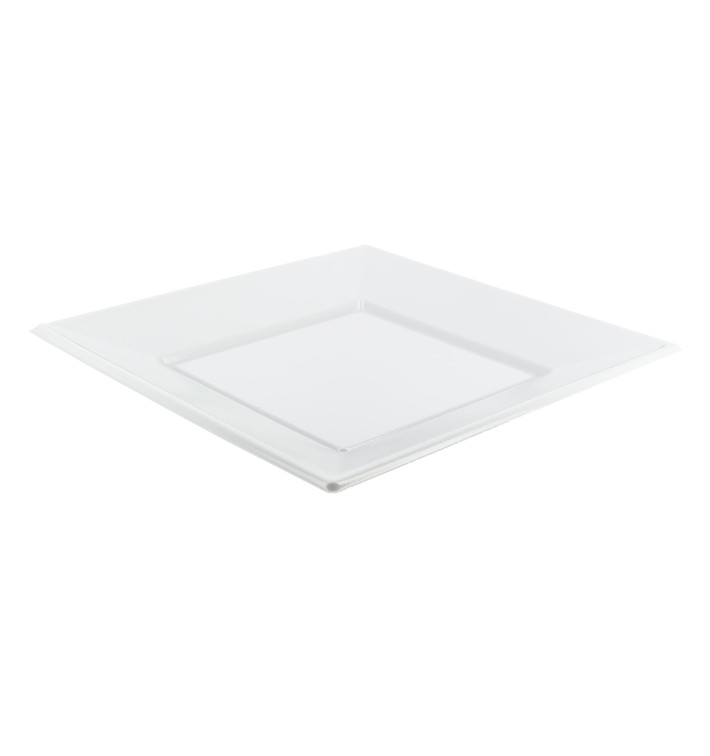 Plato de Plastico Llano Cuadrado Blanco 230mm 