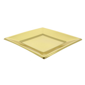 Plato de Plastico Llano Cuadrado Oro 180mm 