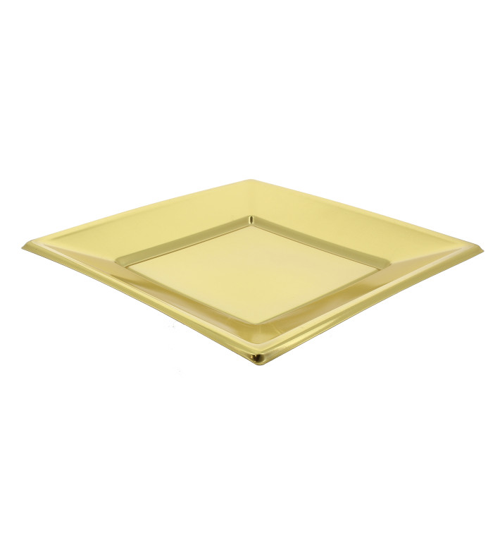 Plato de Plastico Llano Cuadrado Oro 180mm 