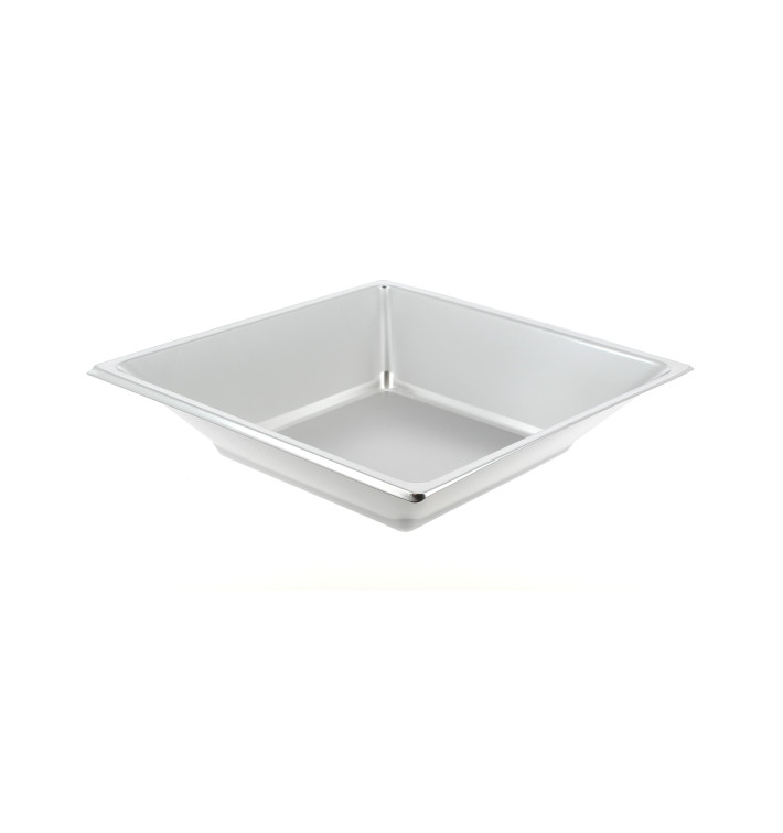 Plato de Plastico Hondo Cuadrado Plata 180mm 