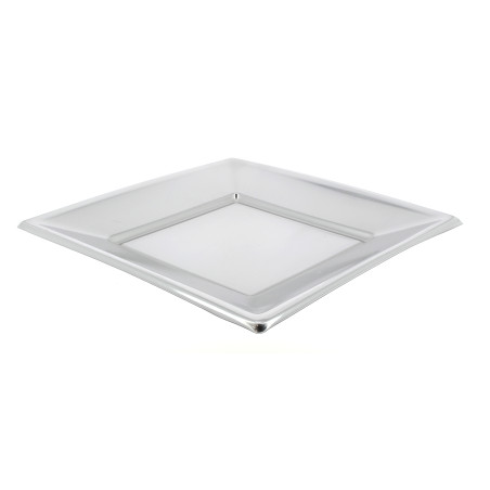 Plato de Plástico Llano Cuadrado Plata 230mm (180 Uds)