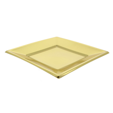 Plato de Plástico Llano Cuadrado Oro 230mm (180 Uds)