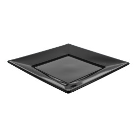 Plato de Plastico Llano Cuadrado Negro 230mm (375 Uds)