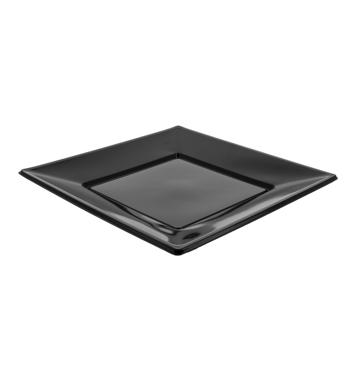 Plato de Plastico Llano Cuadrado Negro 170mm 