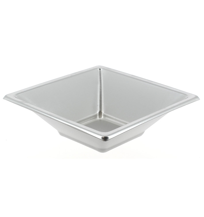 Bol de Plastico Cuadrado Plata 120x120x40mm 