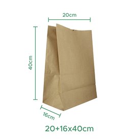 Bolsa de Papel Sin Asas Kraft 20+16x40cm (25 Unidades)