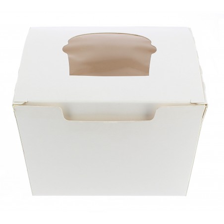 Caja 1 Cupcake con Soporte 11x10x7,5cm Blanca (20 Uds)