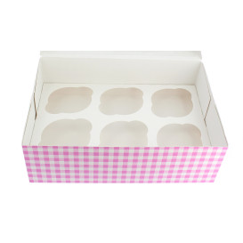 Caja 6 Cupcakes con Soporte 24,3x16,5x7,5cm Rosa (20 Uds)