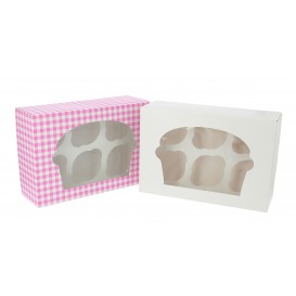 Caja 6 Cupcakes con Soporte 24,3x16,5x7,5cm Blanca (100 Uds)