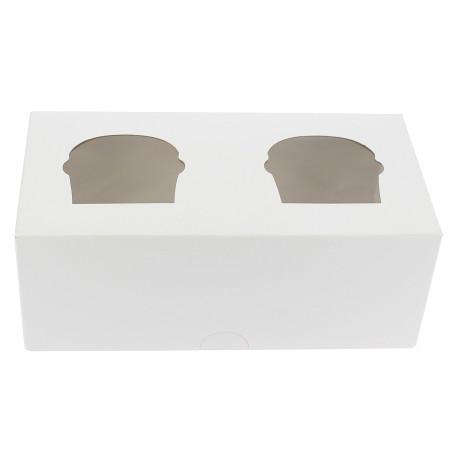Caja 2 Cupcakes con Soporte 19,5x10x7,5cm Blanca (20 Uds)