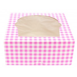Caja 4 Cupcakes con Soporte 17,3x16,5x7,5cm Rosa (140 Uds)