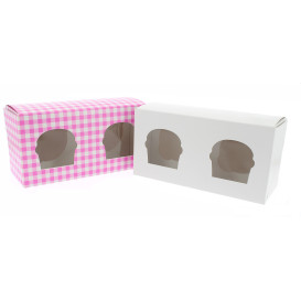 Caja 2 Cupcakes con Soporte 19,5x10x7,5cm Blanca (20 Uds)