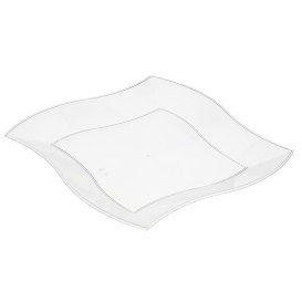 Plato de Plastico Llano Cuadrado Ondas Blanco 230mm 