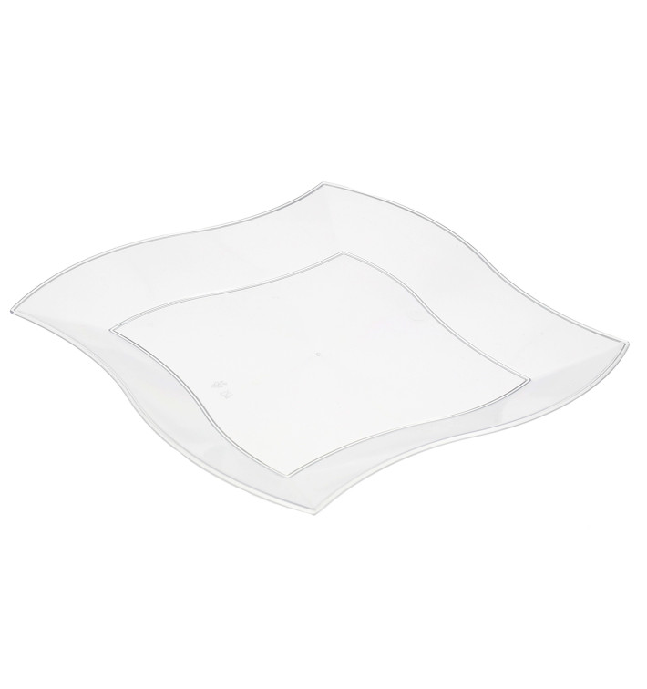 Plato de Plastico Llano Cuadrado Ondas Blanco 230mm 