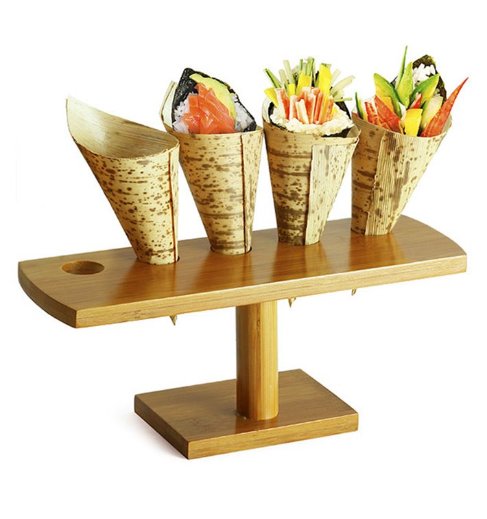 Stand de Bambú para Cucurucho 5 Huecos (10 Uds) Stand de Bambú para Cucurucho 5 Huecos (10 Uds)