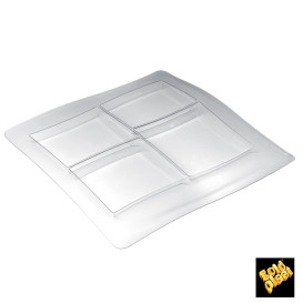 Bandeja Degustacion FoodPoker 4 comp. Transp. 360x360 mm (12 Uds)