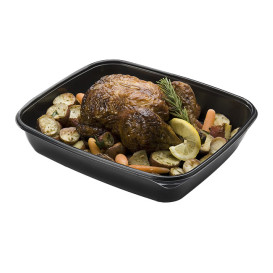 Envase de Plastico PP Negro Rectangular 1350ml (50 Uds)