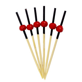 Pinchos de Bambu Decorados Rojo y Negro 70mm (100 Uds)