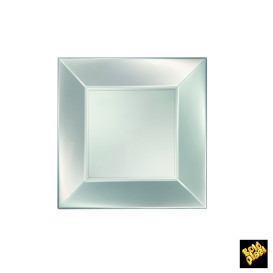 Plato de Plastico Llano Cuadrado Plata 180mm (25 Uds)