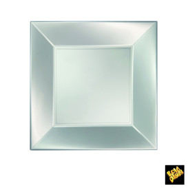 Plato de Plastico Llano Cuadrado Plata 230mm(25 Uds)