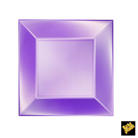 Plato de Plastico Llano Cuadrado Violeta 230mm (150 Uds)