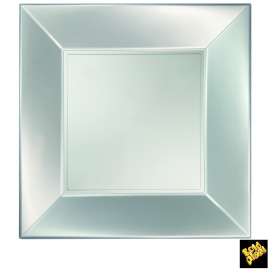 Plato de Plastico Llano Cuadrado Plata 290mm (72 Uds)