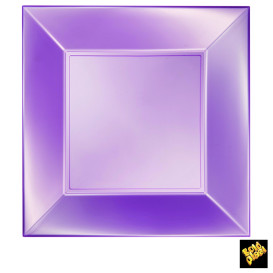 Plato de Plastico Llano Cuadrado Violeta 290mm (72 Uds)