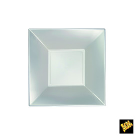 Plato de Plastico Hondo Cuadrado Plata 180mm (150 Uds)
