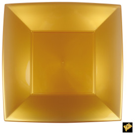Plato de Plastico Llano Cuadrado Oro 290mm (72 Uds)