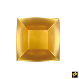 Plato de Plastico Hondo Cuadrado Oro 180mm (25 Uds)