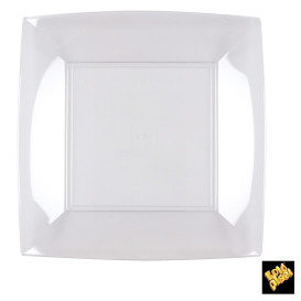 Plato de Plastico Llano Cuadrado Transp. 230mm (25 Uds)