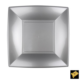 Plato de Plastico Llano Cuadrado Gris 230mm (25 Uds)