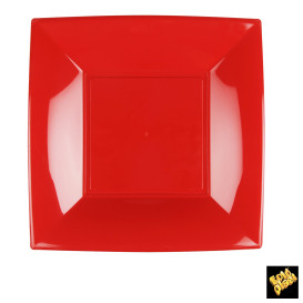 Plato de Plastico Llano Cuadrado Rojo 230mm (150 Uds)