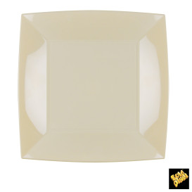 Plato de Plastico Llano Cuadrado Crema 230mm (25 Uds)