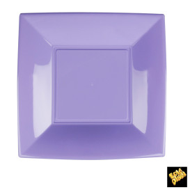 Plato de Plastico Llano Cuadrado Lila 230mm (25 Uds)