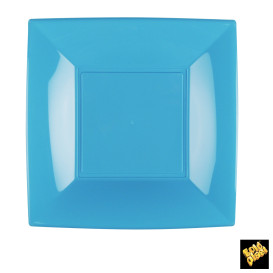 Plato de Plastico Llano Cuadrado Turquesa 230mm (150 Uds)