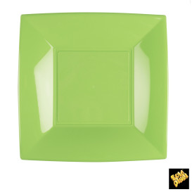Plato de Plastico Llano Cuadrado Verde Lima 230mm (25 Uds)