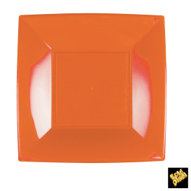 Plato de Plastico Llano Cuadrado Naranja 230mm (25 Uds)