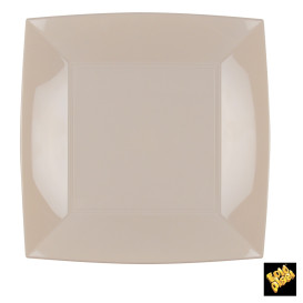 Plato de Plastico Llano Cuadrado Beige 230mm (25 Uds)