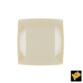 Plato de Plastico Llano Cuadrado Crema 180mm (25 Uds)