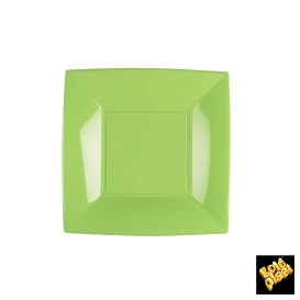 Plato de Plastico Llano Cuadrado Verde Lima 180mm (25 Uds)