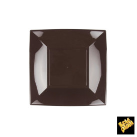 Plato de Plastico Llano Cuadrado Marron 180mm (150 Uds)