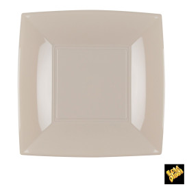 Plato de Plastico Llano Cuadrado Beige 180mm (150 Uds)