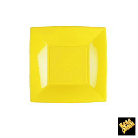 Plato de Plastico Llano Cuadrado Amarillo 180mm (25 Uds)