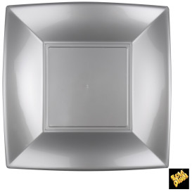 Plato de Plastico Llano Cuadrado Plata 290mm (72 Uds)
