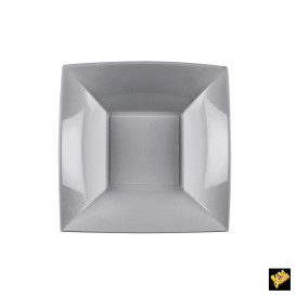 Plato de Plastico Hondo Cuadrado Plata 180mm (25 Uds)
