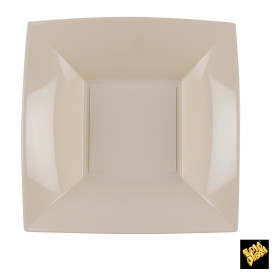 Plato de Plastico Hondo Cuadrado Beige 180mm (150 Uds)