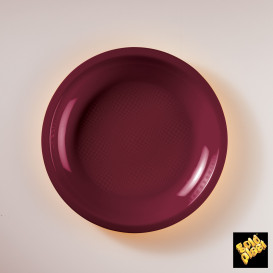 Plato de Plastico Llano Burdeos Ø220mm (300 Uds)