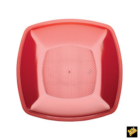 Plato de Plastico Liso Rojo Transparente PS 230mm (150 Uds)